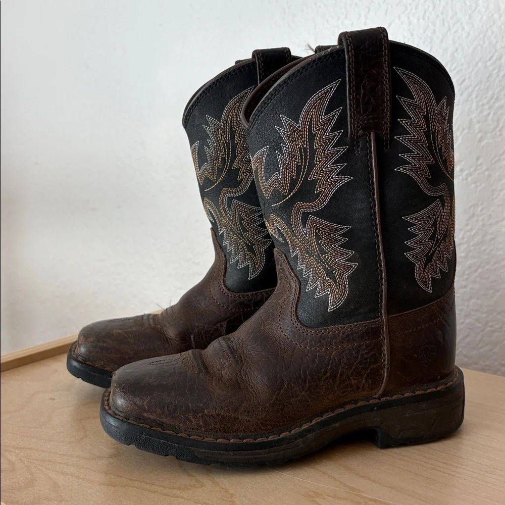 Ariat Youth Brown Workhog Bruin Western Boots Cowboy Square Toe Leather